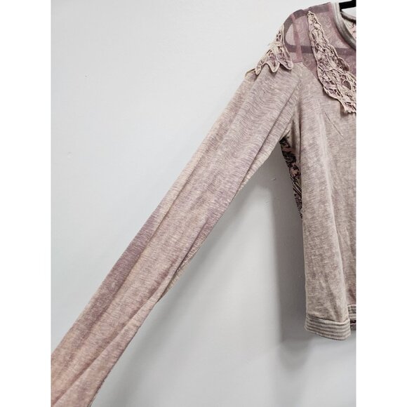 Gimmicks By BKE Womens BOHO Fairy Top Small Purple Lace Yoke Paisley Long Sleeve - Picture 5 of 7